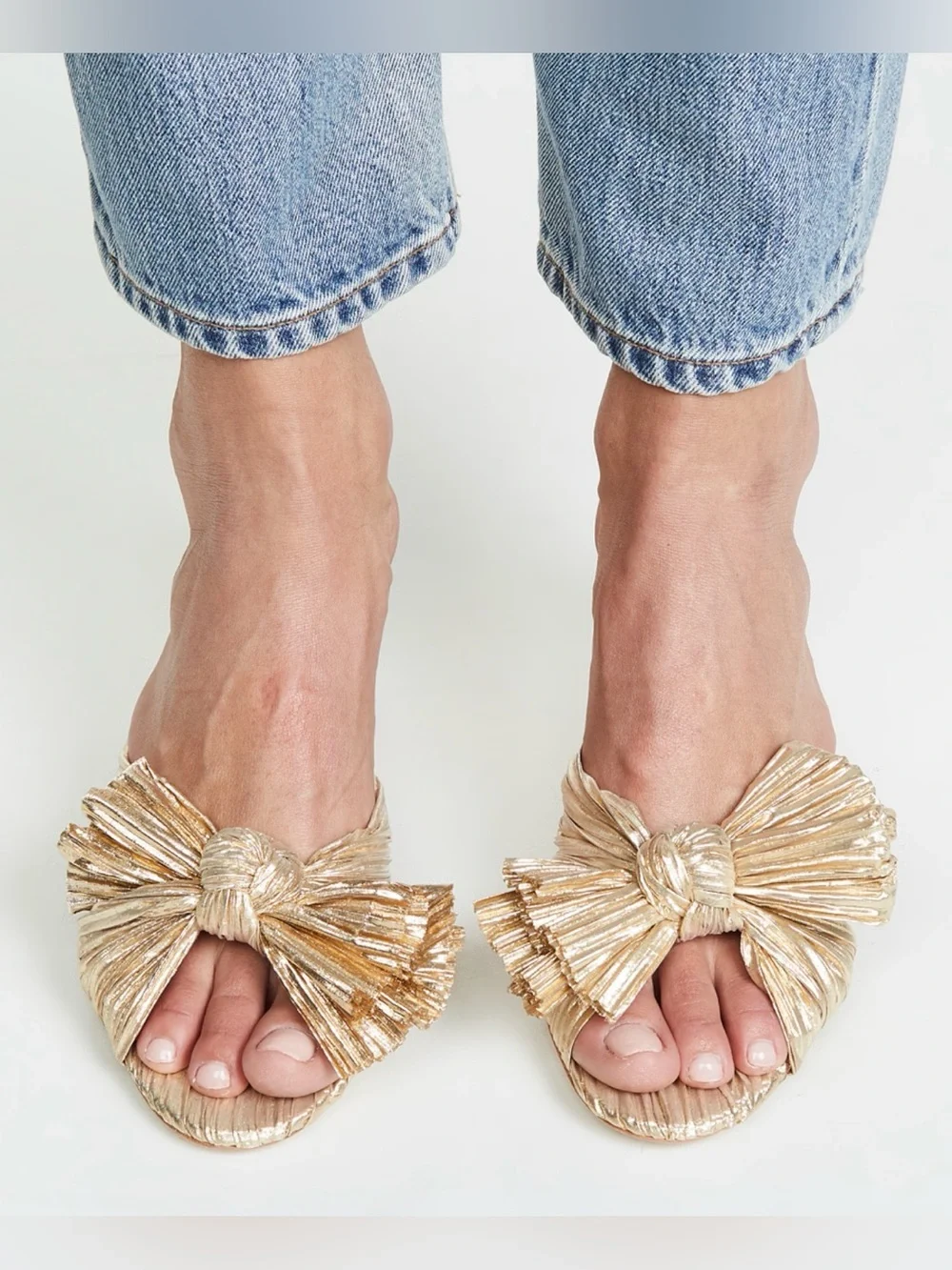Loeffler Randall Gold Emilia Pleated Bow Sandal - Size 8